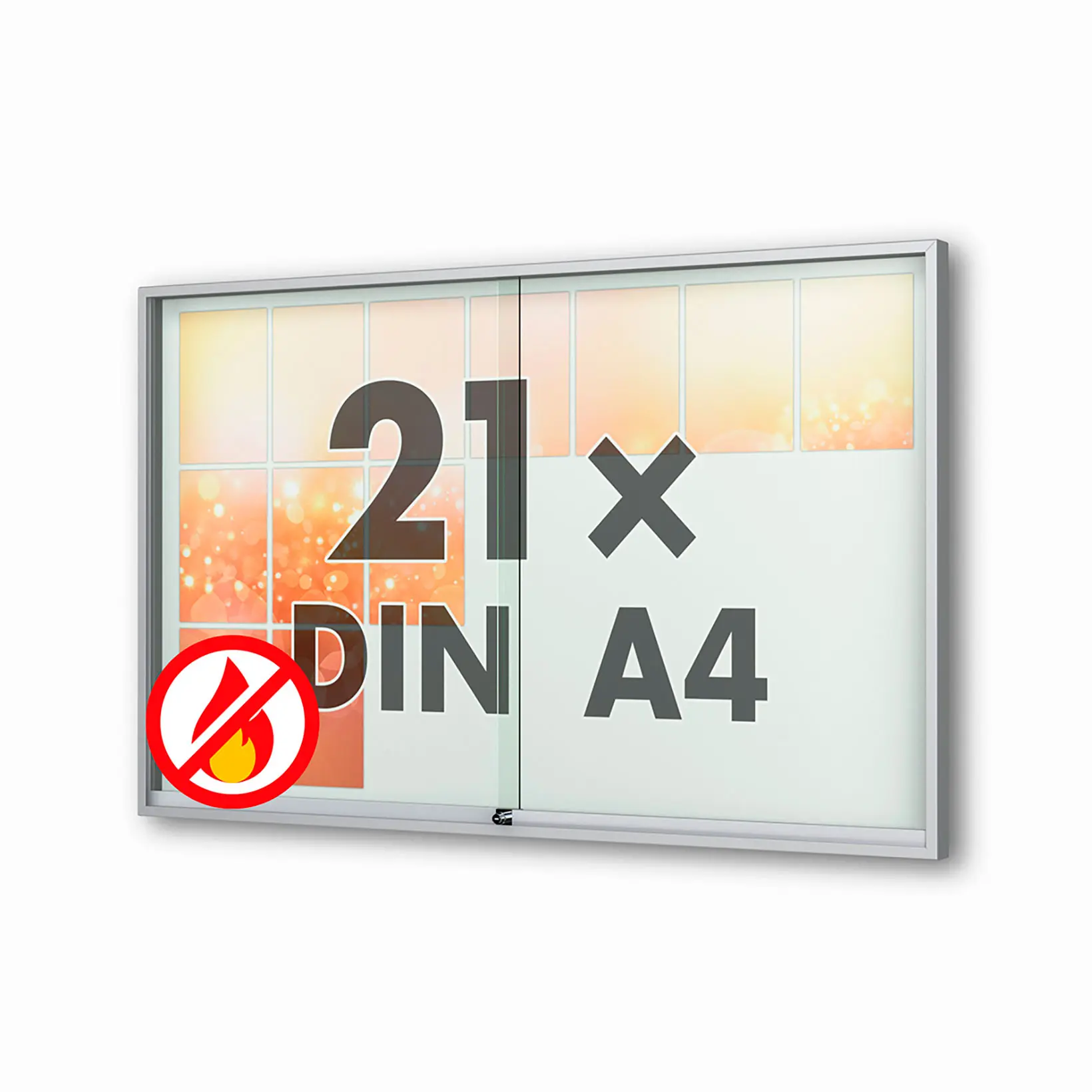 21 x DIN A4 Schaukasten Fortis mit Schiebetüren - 60 mm Bautiefe - Schaukasten Brandschutzklasse A1✓